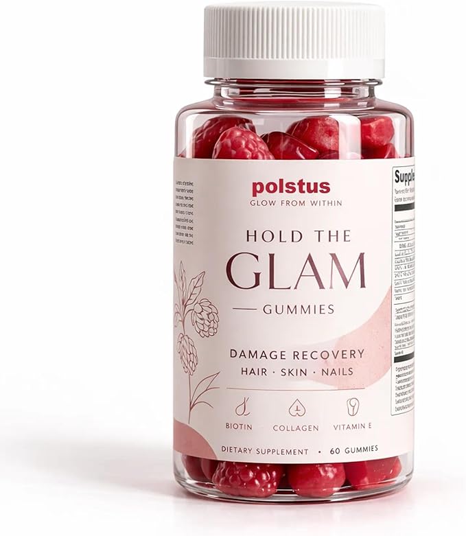 Lazra POLSTUS Hair Skin and Nail Gummies - Contains Biotin Collagen and Zinc - Passion Fruit Flavor - 60 Gummies - Suitable for Both Men and Women Repairs Damaged Skin