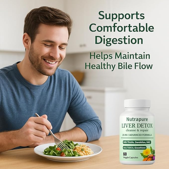 Nutrapure Liver Support Supplement Capsules 20-in-1 Formula with Milk Thistle Turmeric &amp Inositol Antioxidant &amp Daily Wellness Support 60 Veggie Capsules