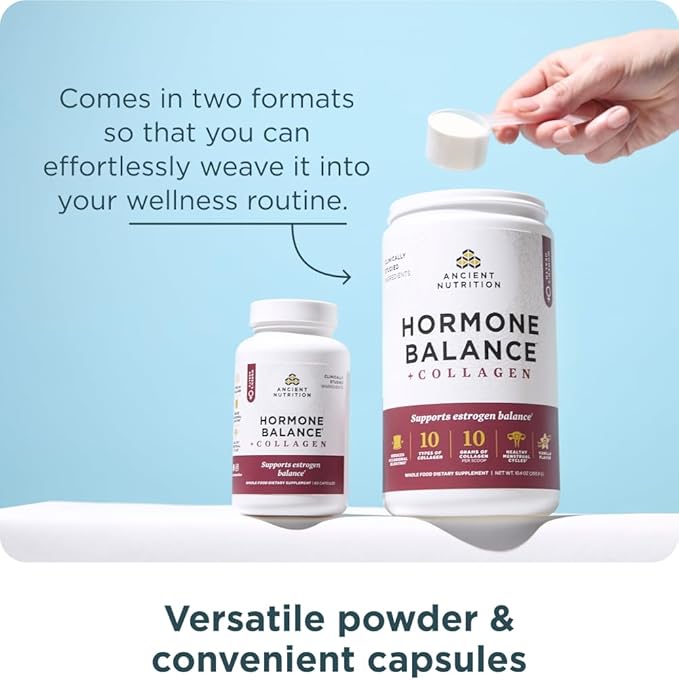 Ancient Nutrition Hormone Balance + Collagen Powder Supplement Hydrolyzed Collagen Peptides Key Clinically Validated Ingredient to Support Balanced Hormones and Boost Energy Vanilla 25 Servings