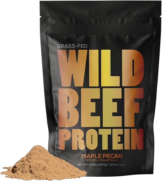 Wild Grass Fed Beef Protein Powder with Beef Organs Complex - Sugar Free Protein Shake - Low Carb &amp Calories - Keto/Paleo/Carnivore Friendly - Whey/Bloating/Lactose Free - Maple Pecan 10oz