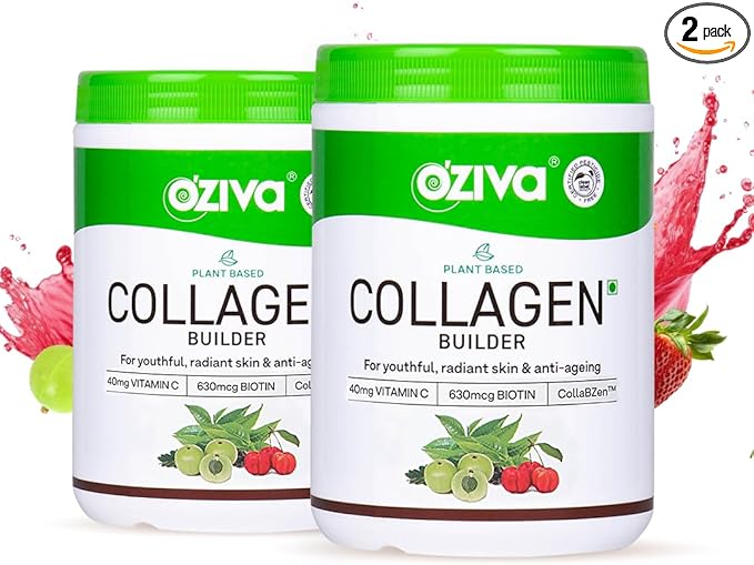 OZIVA Plant Based Collagen Builder for Glowing &amp Youthful Skin Collagen Powder for Women &amp Men with Biotin Silica &amp Vitamin C (Collagen Classic Pack of 1) 250G (Pack of 2)