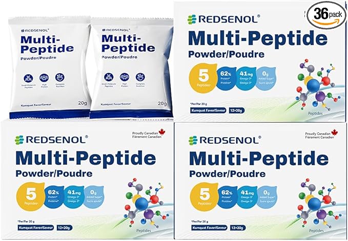 Multi-Peptide Powder 5 Small-Molecule Protein Peptides: Soy Ovalbumin Whey Sea Cucumber and Shiitake Peptides100% Absorption 62% Protein Omega 3 &amp6 Vitamins &amp Minerals (3 Boxes)