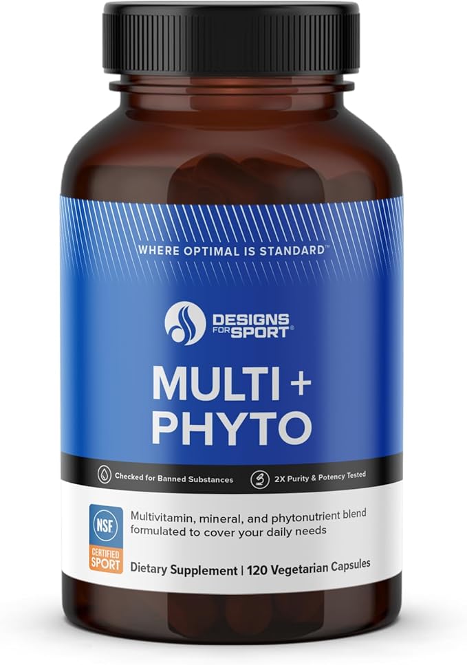 Designs for Sport Multi Plus Phyto - Comprehensive Multivitamin &amp Phytonutrient Blend - Nutrition for Athletes - Highly Absorbable Vitamins Minerals &amp Plant-Based Compounds - 120 Capsules