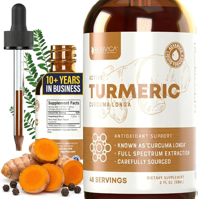 Turmeric Curcumin Liquid Drops with Black Pepper Extract | Turmeric Root Supplement for Joint Support Antioxidant &amp Immune Health | High Absorption with Piperine | Non-GMO | 1+ Month Supply