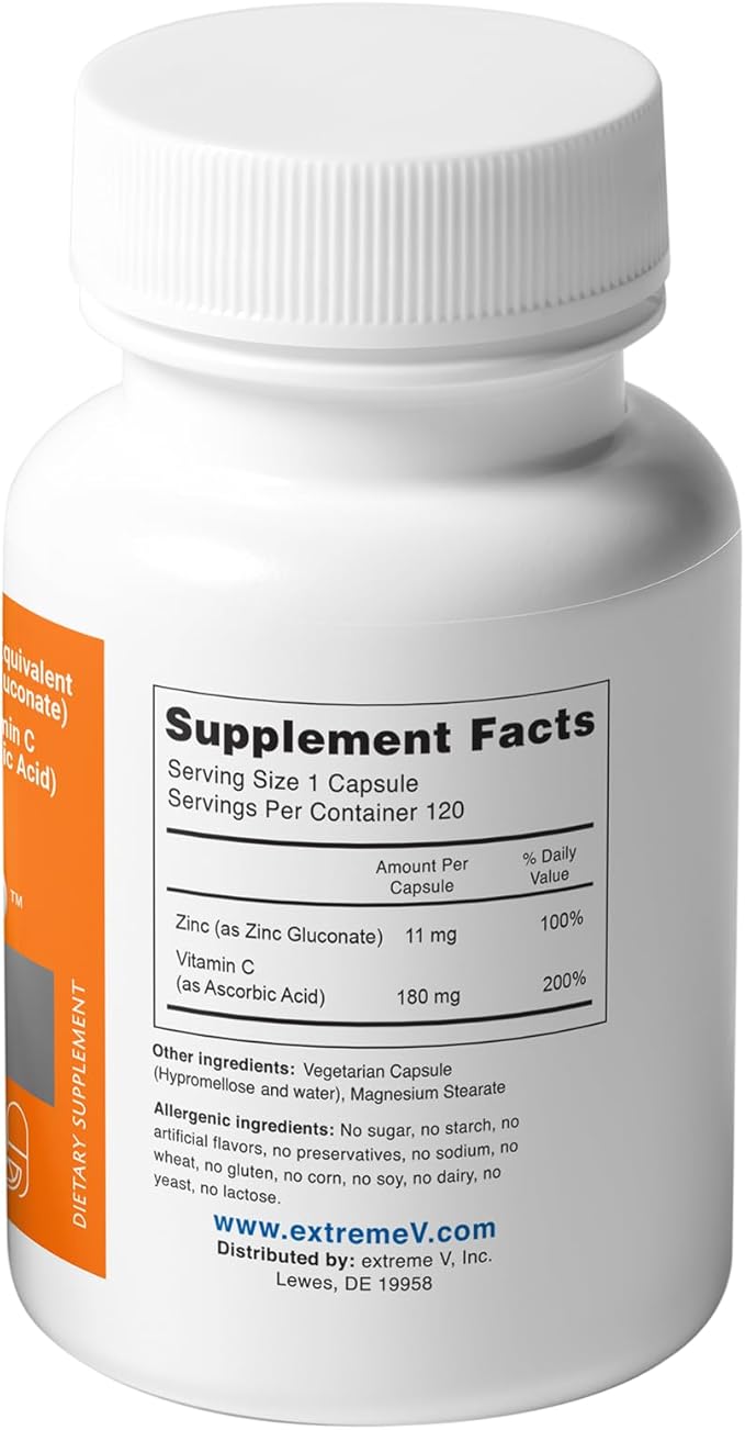 Zinc MG11 + VC | Immune-Friendly Daily Supplement - 11MG Zinc Plus 180MG Vitamin C – (2 Bottles 240 Vegetarian Capsules)