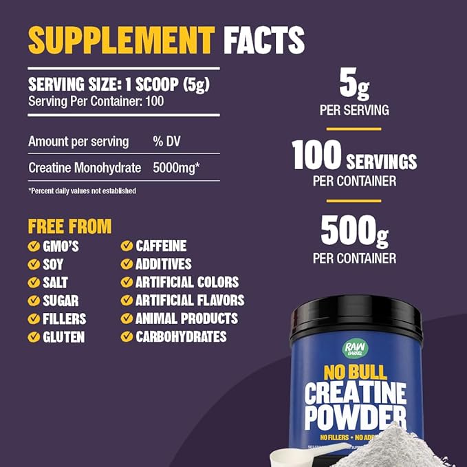 “No Bull” Creatine Powder Bulk Supplements Creatine Monohydrate for Faster Recovery Increased Muscle Volume Strength &amp Power Micronized Creatine for Men &amp Creatine for Women 500g