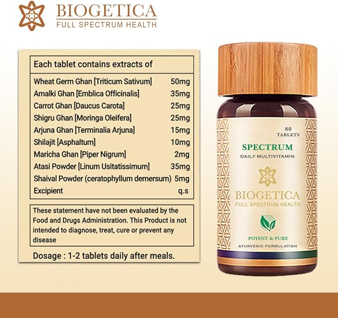 Biogetica Spectrum Ayurvedic Immune Booster- Emblica officinalis Shilajit Nutritional Support for Men Women (Natural Advance Multivitamin) - 80 Tablets