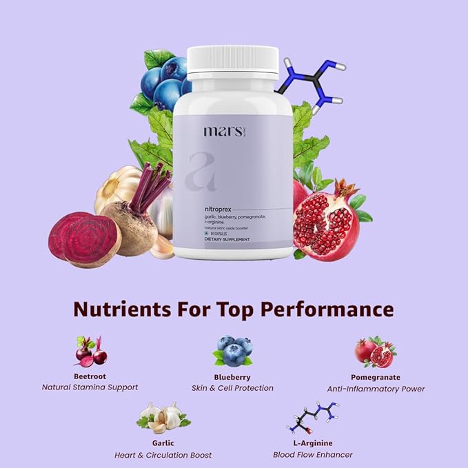 Mars NitroPrex Nitric Oxide Booster Nitric Oxide Supplement with L-Arginine Beetroot &amp Garlic Antioxidant Formula (Pack of 3)