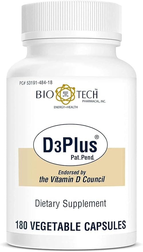 Bio-Tech Pharmacal D3Plus 180 Vegetable Capsules – All-Natural Supplement – Supports Skeletal &amp Cardiovascular Health – No Dairy Fish Gluten Peanut Shellfish &amp Soy