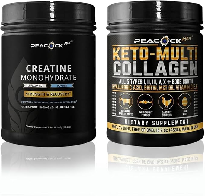 Creatine Monohydrate Powder (500g) and Keto Multi Collagen Peptides (16.2 oz) Bundle – Unflavored - Gluten Free Non GMO Lactose &amp Soy Free