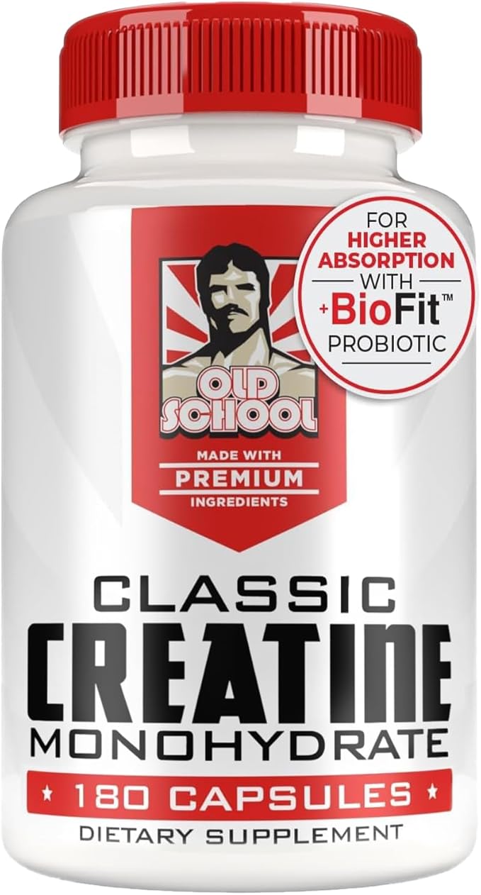 Old School Labs 5000mg Creatine Monohydrate Capsules With BioFit™ (Max Strength) Supports Muscle Growth &amp Recovery Performance Cognitive Health - Creatine Pills for Men &amp Women Made in USA