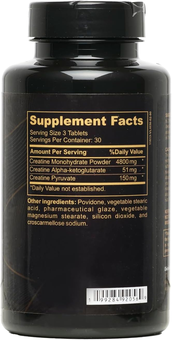 Terrana Creatine Tri-Phase – 3-in-1 Creatine Supplement with Monohydrate AKG &amp Pyruvate – Tablets for Muscle Strength Power &amp Recovery – Non-GMO 90 Tablets