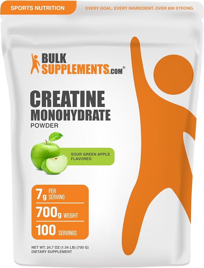 BulkSupplements.com Creatine Monohydrate Powder - Creatine Flavored Powder Supplement Micronized - Sour Green Apple Flavor 7g per Serving 700g (1.5 lbs) (Pack of 1)