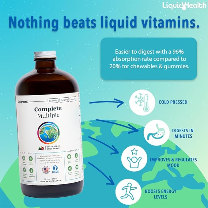 LIQUIDHEALTH Complete Multiple Daily Multivitamin &amp Neurologic Nootropic Liquid Vitamin Bundle for Adults - Boost Immune Support Improve Memory Focus &amp Concentration - Vegan Non-GMO Made i