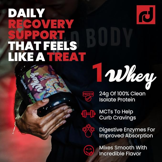 Whey Isolate Protein Powder Fruity Cereal 1 Whey – 24g Whey Isolate Protein per Scoop with Digestive Enzymes Plus MCTs - Low Carb Low Lactose Gluten Free - 25 Servings