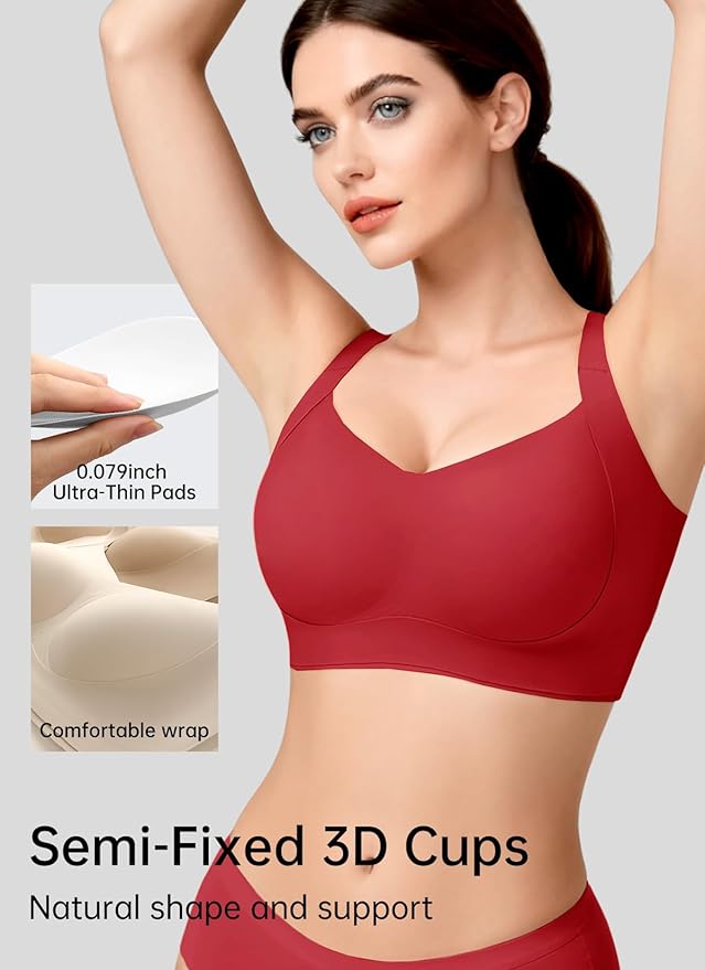 REALWILL Women Everyday Comfortable Wireless Bra Supportive Push Up Minimizer Bras Full Coverage Soft Seamless Tshirt Bras