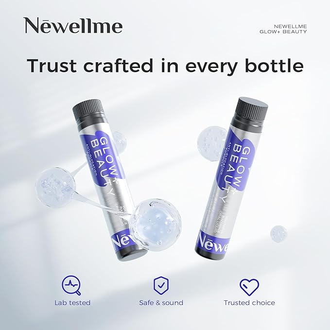NEWELLME Glow+Beauty Collagen Drink – Liquid Beauty Supplement with Hyaluronic Acid &amp Antioxidant Complex Supports Skin Hydration Hair &amp Nail Strength 14 Bottles