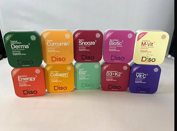 DISO - Vitamin B12 - Fast-Dissolving Oral Strips for Tiredness and Fatigue Orange Mint Flavor Vegan Sugar Free Maximum Absorption Gluten Free Individually Wrapped 30 Dissolvable Strips