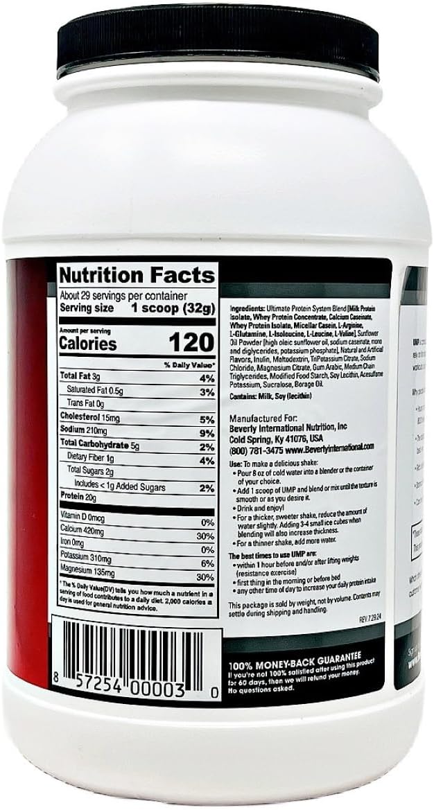 Beverly International UMP Protein Powder Angel Food Cake. Unique Whey-Casein Ratio Builds Lean Muscle. Easy to Digest. No Bloat. (32.8 oz) 2lb .8 oz