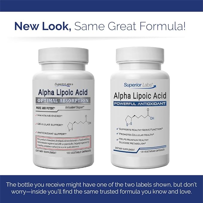 Superior Labs Alpha Lipoic Acid 600 mg Capsules Pure Non-GMO ALA High Absorption Nerve Support Healthy Circulation and Nerve Response Healthy Aging Antioxidant 120 Veg Caps 4-Month Supply