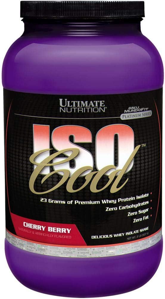 Ultimate Nutrition ISO Cool Whey Protein Isolate Powder No Fat No Sugar Zero Carb Shake with Bcaa Keto Friendly Post Workout Recovery Drink 23 Grams of Protein per Serving 2 Pounds Cherry Berry