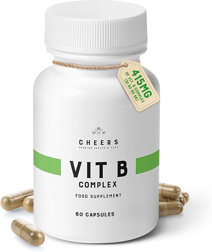CHEERS Vitamin B Complex Supplement | 113.5mg Complete B Vitamins with B1 B2 B3 B6 B12 | High Absorption Vegan B Complex for Brain Nerve &amp Immune Support | Non-GMO DRcaps® Plus | 60 Capsules