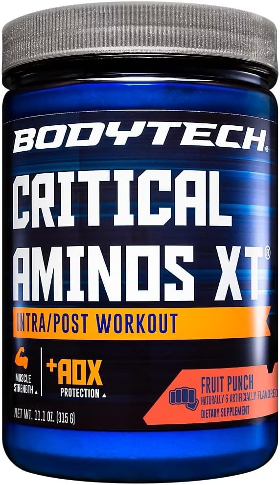 BodyTech Critical Aminos XT - Intra/Post Workout Amino Acid Formula - Supports Recovery Endurance &amp Performance - Fruit Punch (11.1 oz 45 Servings)