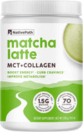 NativePath Matcha Latte Collagen Peptides with MCT Oil - 10g Grass-Fed Collagen &amp Organic Matcha for Energy &amp Focus - Keto No Gluten or Dairy (8.1 oz)