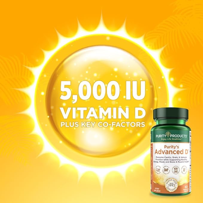 Purity Products Advanced D from Vitamin D3 Super Formula - Packed with Vitamin D Vitamin K2 Zinc Magnesium Citrate Boron and Taurine - 60 Vegetarian Capsules