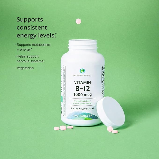 Earth's Splendor Vitamin B12 1000 mcg Tablets (200 Count) + Vitamin D Softgels – Energy Metabolism Bone &amp Muscle Support Gluten Free No Artificial Colors or Flavors