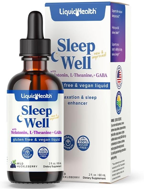 LIQUIDHEALTH Sleep Well Melatonin Drops &amp Calcium and Magnesium Liquid Joint Supplement Bundle - Natural Herbal Sleep Aid Promotes Relaxation Bone Tissue &amp Joint Support - USA Made Vegan