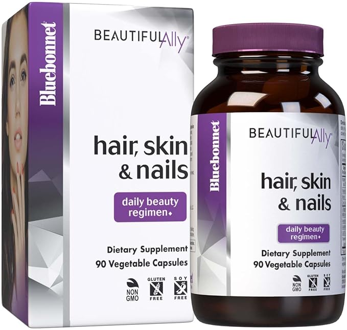 Bluebonnet Nutrition Beautiful Ally Hair Skin &amp Nails Hydrolyzed Collagen from Grass Fed Cows Collagen Peptides Type 1 &amp 3 Non GMO Gluten Free Soy Free Milk Free 90 Vegetable Capsules