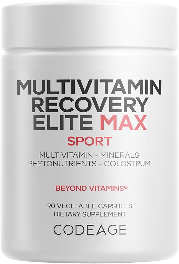 Codeage Multivitamin Recovery Elite Max Supplement - Vitamins A C D E B-Complex Essential Minerals Antioxidants Colostrum Phytonutrients Pantethine Non-GMO Sport Multivitamins - 90 Capsules