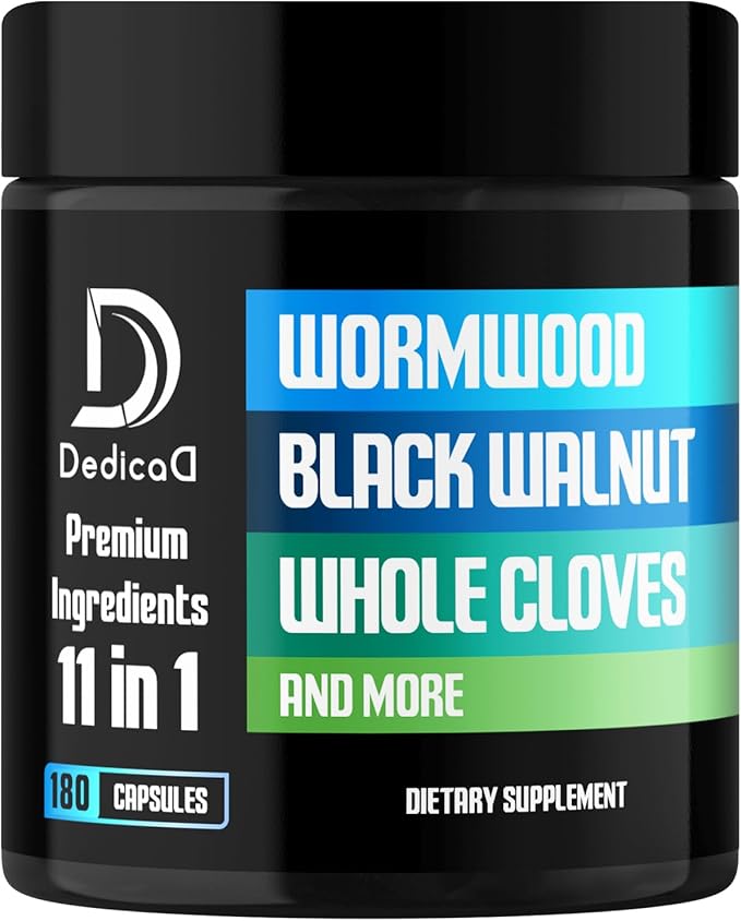 11in1 Wormwood Capsules - 180 Capsules Extracted from Black Walnut Cloves Ginger Turmeric Apple Berberine HCl &amp More - Support Immune System for 3 Months