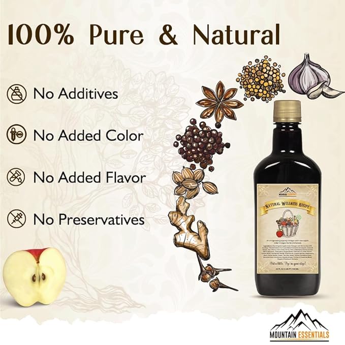MOUNTAIN ESSENTIALS Apple Cider Vinegar with Fruit Juice Blend Naturally Crafted Beverage Made with Organic Ingredients Ready to Drink 25 fl oz 50 Servings per Container 1 Pack