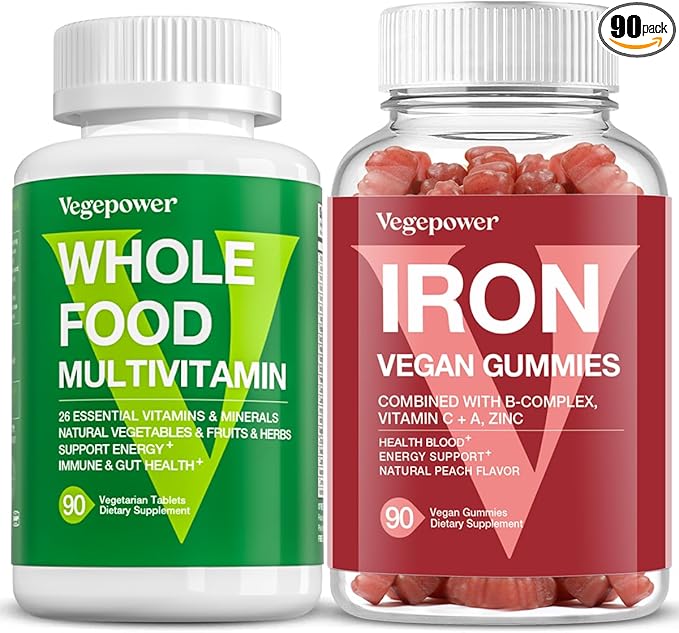 Whole Food Multivitamin + Iron Gummies | Whole Food Supplement for Energy Gut Immune Health | Blood Healthy &amp Energy Support for Iron Deficiency Anemia 90 Ct