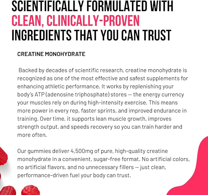 Creatine Monohydrate Gummies – 90 Count 4500mg Creatine Supplement Energy Chews – Delicious Watermelon Flavor – No Added Sugars Artificial Flavors – Ideal for Gym Pre Workout Gummies