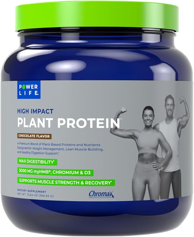 POWERLIFE High Impact Plant Protein Powder with 3000 MG of HMB Plant-Based No Sugar Added Vegan Keto Friendly Non-GMO (Chocolate - New Formula)