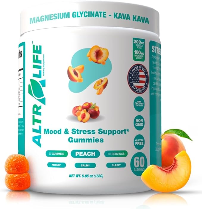 Kava Kava Gummies - Stress Relief Supplement with Magnesium Glycinate Rhodiola Rosea Holy Basil - 30 Servings for Calm Mood Focus &amp Sleep Support - Cortisol Supplements for Women and Men