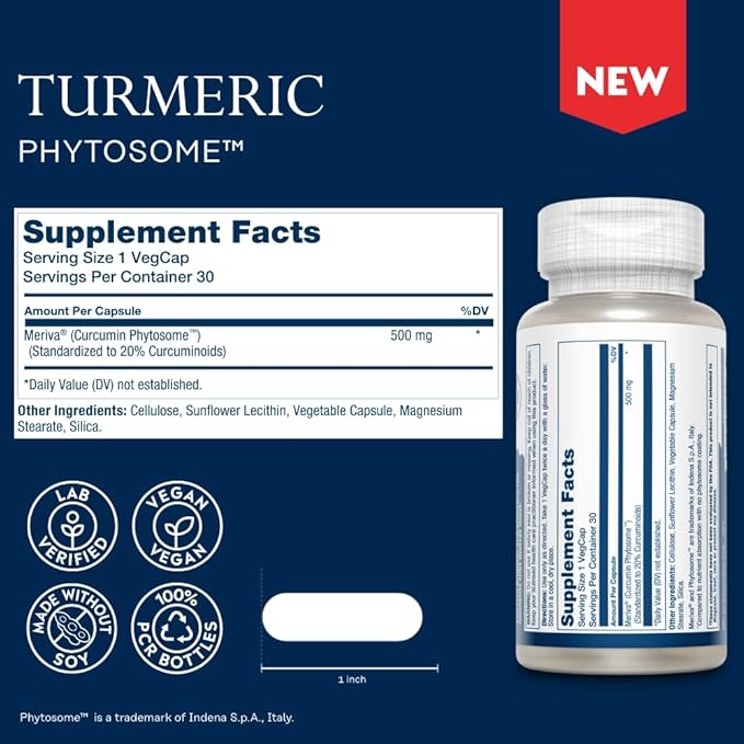 SOLARAY ProSorb Turmeric Supplement Phytosome 500 mg - 29X High Absorption Turmeric Curcumin Supplement for Joint Health Support - Easy-to-Digest Curcumin Vegan 60-Day Guarantee 30 Serv 30 VegCaps