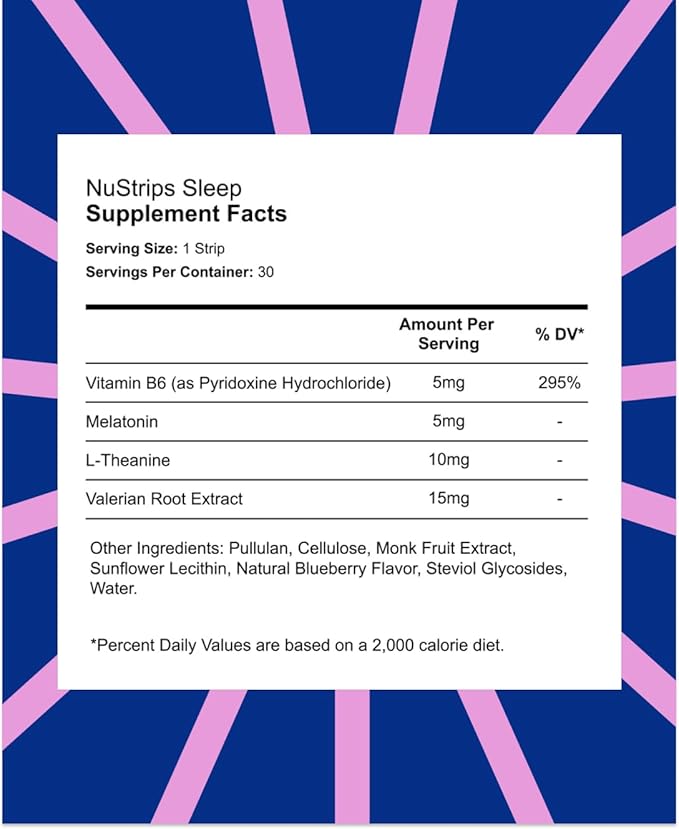 NuStrips Fast Dissolving Sleep &amp Beauty Oral Strips Travel Bundle with Melatonin Valerian Root L-Theanine Vitamin B6 Biotin Folate &amp Vitamin E