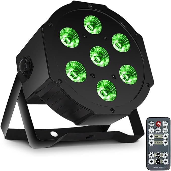 SHEHDS Par Can Lights LED 7x18W RGBWAP 6in1 Wash Stage Lights Remote and DMX512 Control Uplights Sound Activated Auto Run Flat for Christmas Wedding Party Disco - 1 Pack