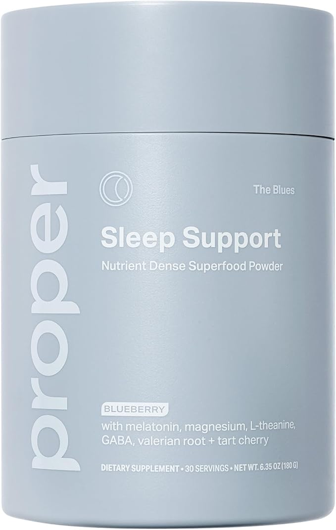 Proper The Blues Sleep Aid – Nutrient-Dense Superfood Powder with + Melatonin Magnesium L-Theanine GABA Valerian Root &amp Tart Cherry – Calm Supplement for Nighttime Relaxation &amp Sleeping