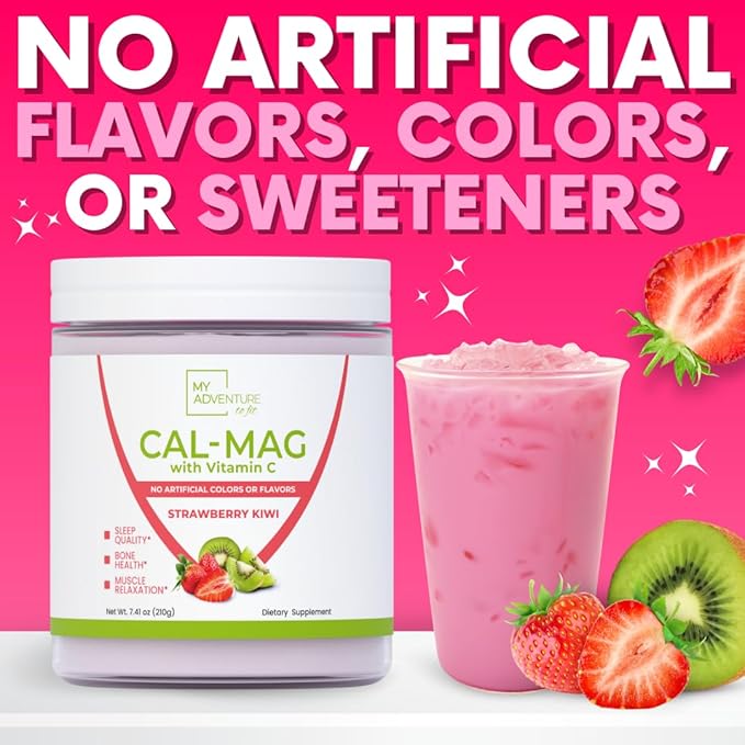 Calcium Magnesium Powder Supplement - Magnesium Calcium Carbonate Powder for Strong Bones - Natural Magnesium Powder for Sleep Quality - Magnesium Citrate Powder (Strawberry Kiwi30 Servings)