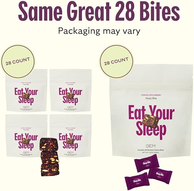 GEM Sleep Aid Nighttime Bite Melatonin Free L-Theanine Magnesium Valerian Root Extract | Vegan and Gluten Free | Earthy Chocolate Cherry (28 Pack)