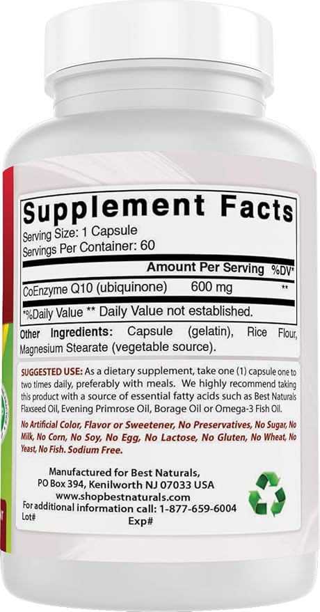 Best Naturals CoQ10 600 mg 60 Capsules (817716013725)