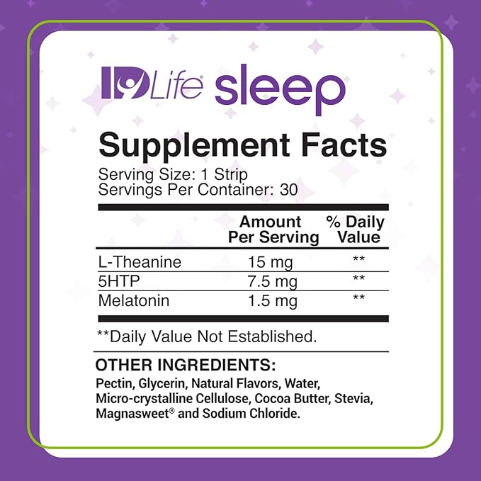 IDLife - Sleep Aid for Grown-Ups - Non-GMO - Non-Habit Forming - Gentle Blend with Melatonin L-Theanine and 5HTP - 30 Individually Wrapped Strips