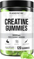Jacked Factory Sugar Free Creatine Gummies - 5g Daily Dose (1.25g per Gummy) - Creatine Gummy Sugar Free for Men and Women Vegan-Friendly Third-Party Tested - 120 Gummies Green Apple