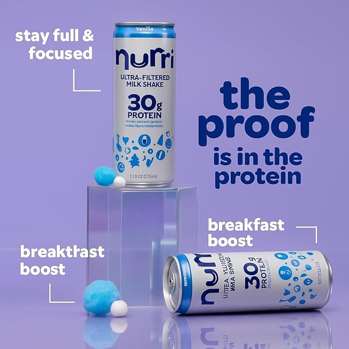 Nurri vanilla 12-Pack Ulta Filtered Milk Shake 30g Protein 1g Sugar 150 Calories 10 Vitamins Grade A Lactose Free (12 Pack Vanilla) SHIPPING BOX Elesbão 22