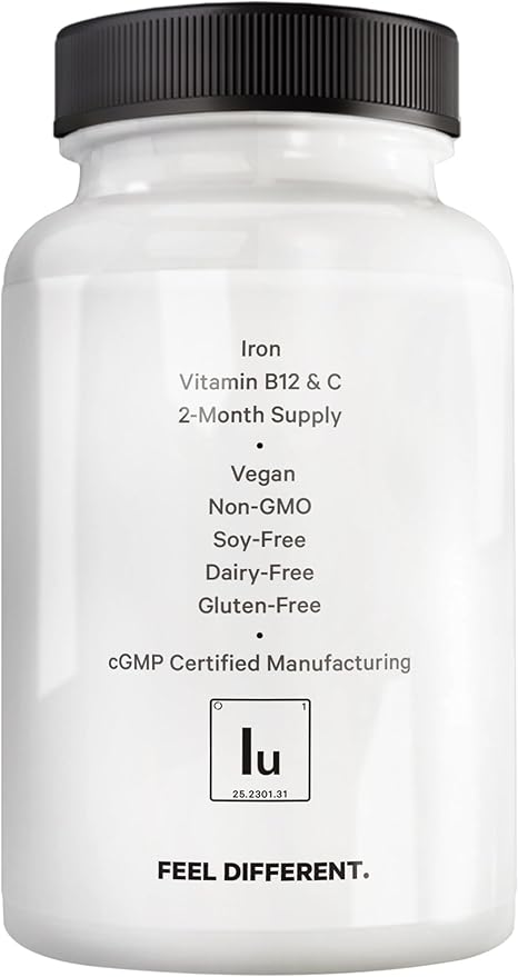 Amen Iron Ultra Supplement + Copper Folate Vitamin C and B12-2-Month Supply - Ferrous Sulfate Iron Vitamin - 65mg Per Serving - Folic Acid - Non-GMO Pills - 60 Capsules